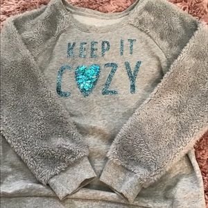 Fuzzy sleeves Justice sweater for girls